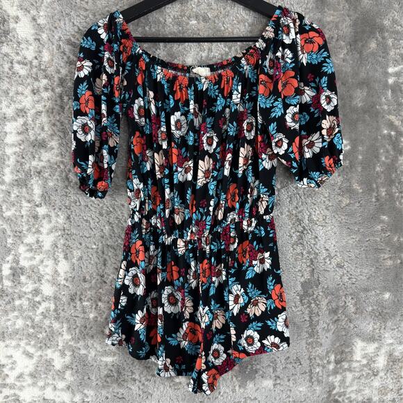 Caution Of The Wind Size M Dakr Floral Print Stretch Romper Colorful Pullover - Picture 1 of 10